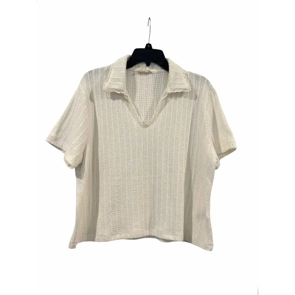 Madewell Women’s Crochet V-Neck Short Sleeve Ivory Knit Sweater SZ XL Modest